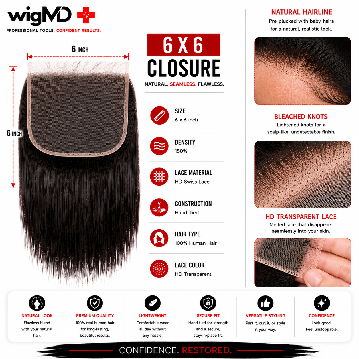 wigMD Premium 100% Customizable Handmade Closure
