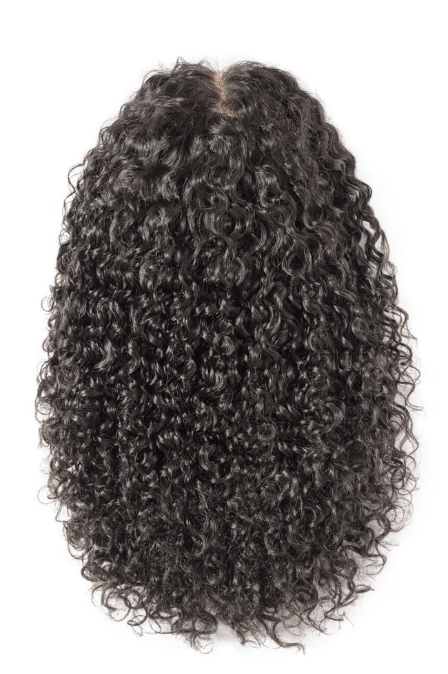 A coily textured wig in natural black color, displayed from the top showing the volume and curl of the hair. Hover Image