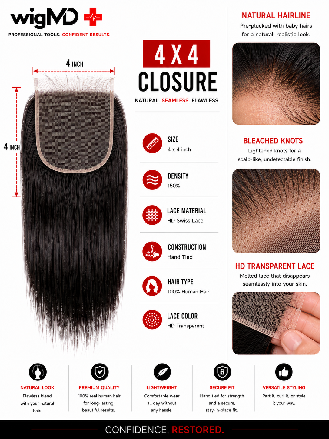 wigMD Premium 100% Customizable Handmade Closure