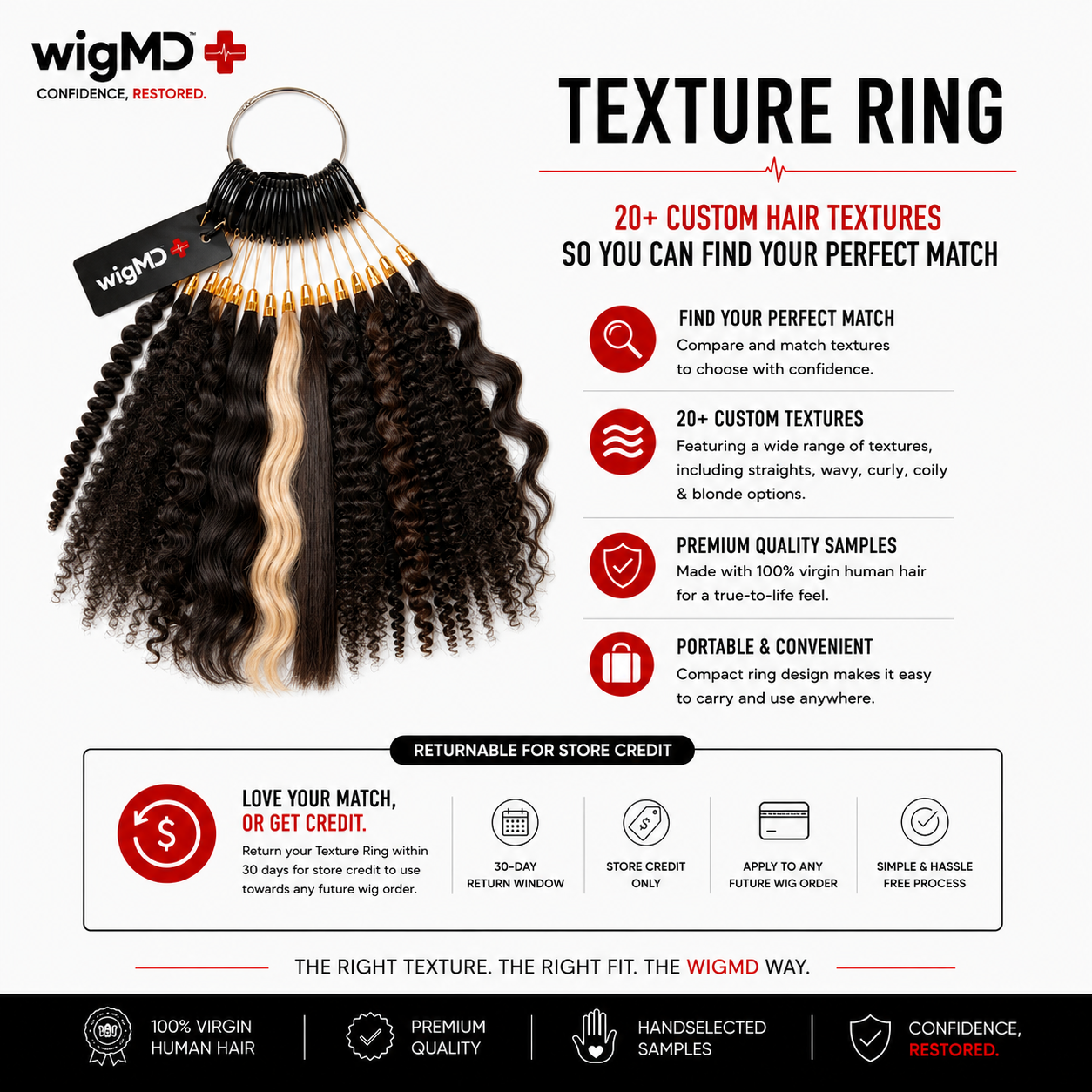 wigMD Premium 100% Human Hair Texture Ring