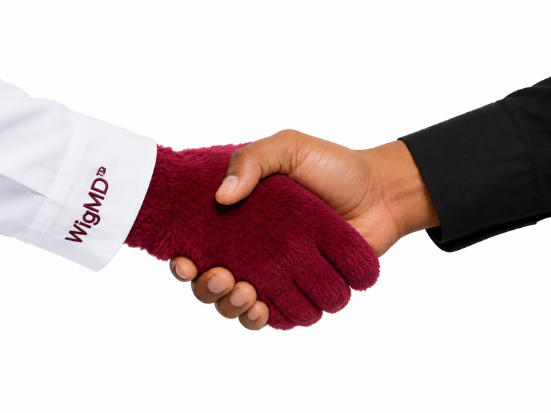 Handshake with Willa labeled 'WigMD' on a white background