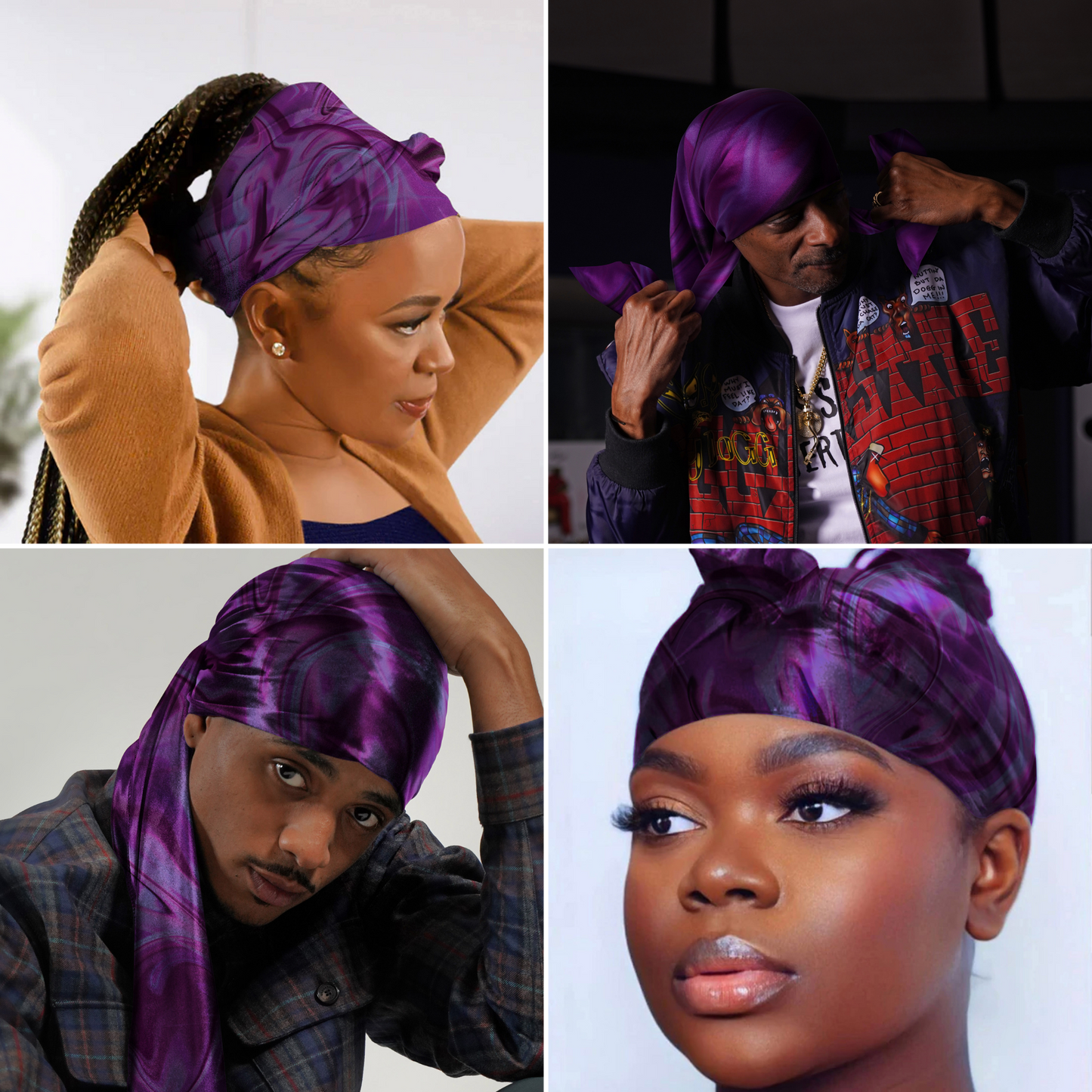 Broadus Collection Headwrap Scarf by Shante & Snoop Dogg, Purple Butterfly