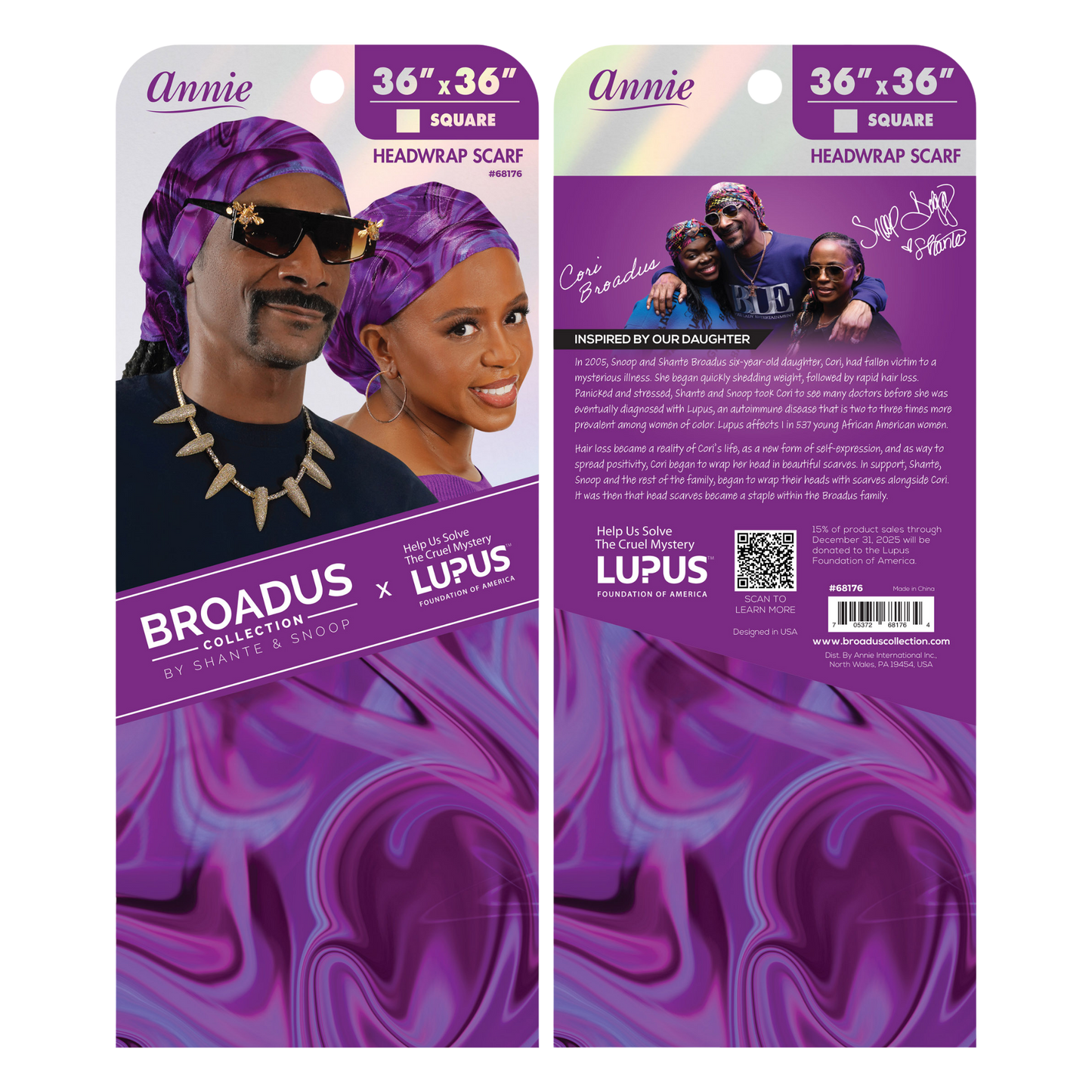 Broadus Collection Headwrap Scarf by Shante & Snoop Dogg, Purple Butterfly