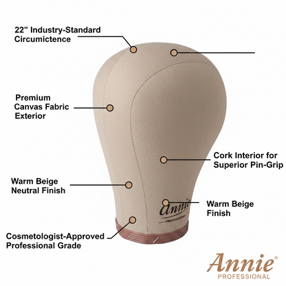 Annie Cork Canvas Block Wig Mannequin Head 22 Inch Regular, 1 Count, Beige